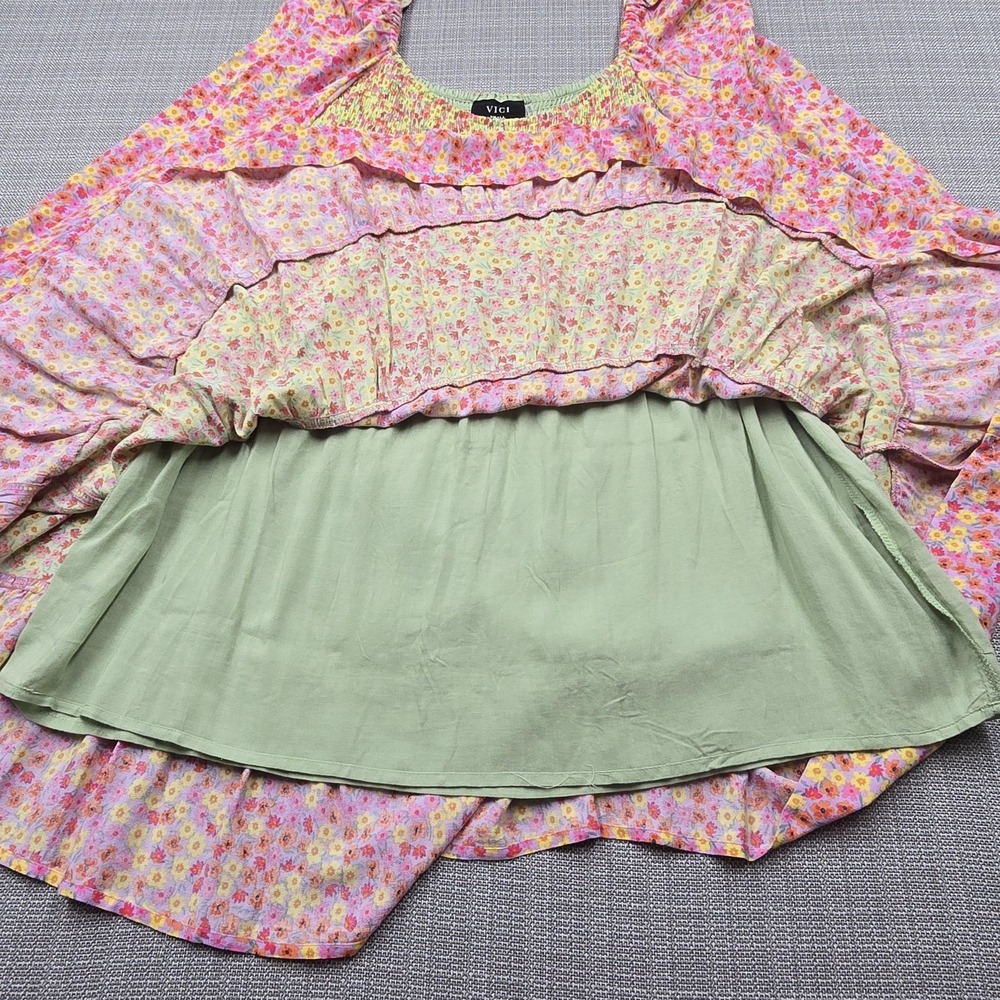 VICI Dress Womens Small Multicolor Floral Smocked Long Sleeve Boho Trapeze Swing - Picture 9 of 12